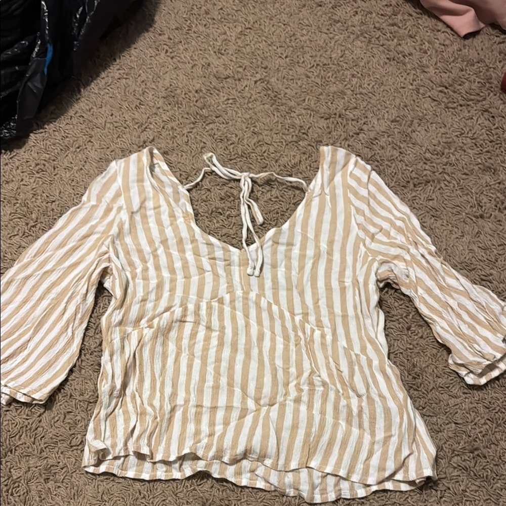 Hollister Tan and White Blouse